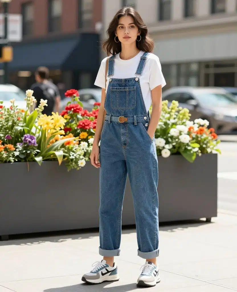 21 Stylish Outfits to Rock in Chicago This May (You'll Love #10!) 140 what to wear in Chicago in May 21 Stylish Outfits to Rock in Chicago This May (You'll Love #10!) - 21. Stylish Overalls with a Casual Tee 1