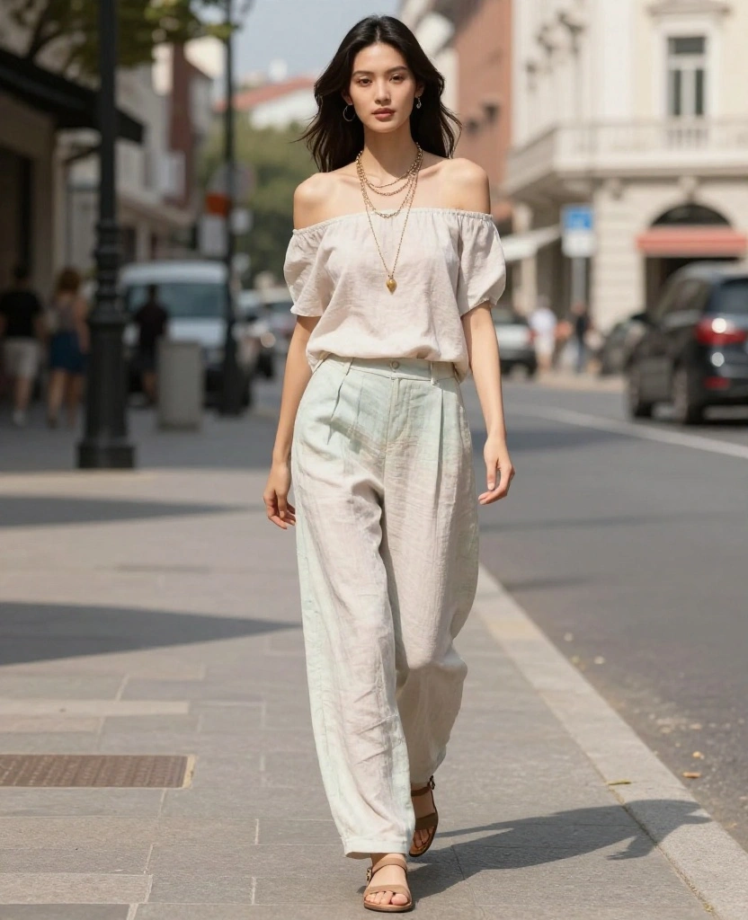 12 Casual Outfits for Nashville in June That Are Effortlessly Chic! 8 What to wear in Nashville in June 12 Casual Outfits for Nashville in June That Are Effortlessly Chic! - 4. Linen Pants & Off-Shoulder Top 1