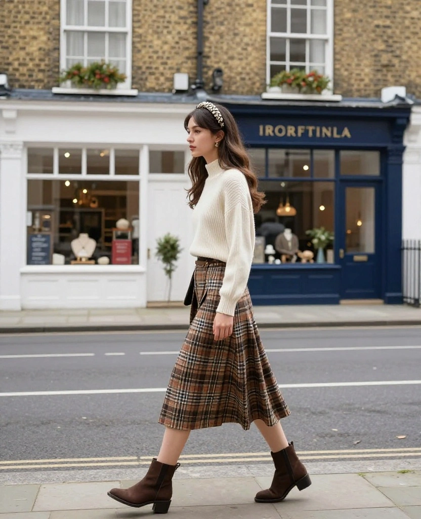 15 Perfect Outfits for Exploring London in June (Tip #3 Is a Game Changer!) 9 what to wear in London in June 15 Perfect Outfits for Exploring London in June (Tip #3 Is a Game Changer!) - 5. Preppy Skirt and Sweater Combo 1