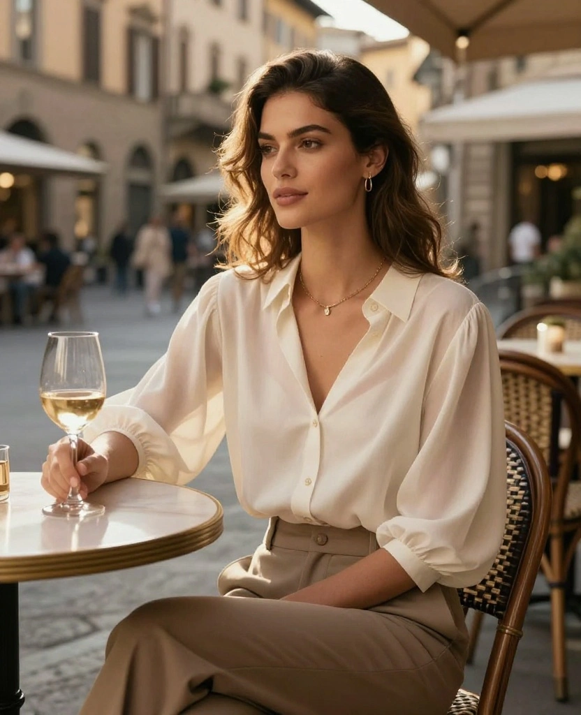 15 Stylish Travel Outfits for Exploring Italy in May (Say Goodbye to Overpacking!) 9 what to wear in Italy in May 15 Stylish Travel Outfits for Exploring Italy in May (Say Goodbye to Overpacking!) - 9. Flowy Blouse and Tailored Trousers 1