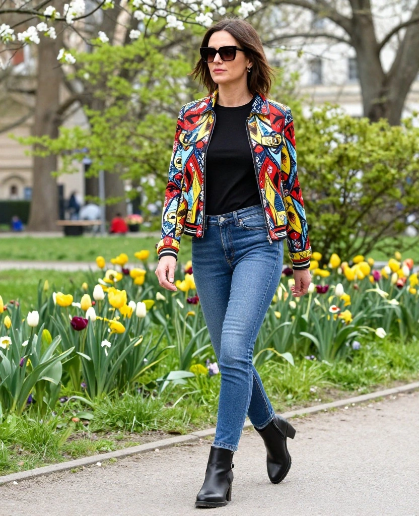 17 Stunning Berlin Spring Outfits for May You Can't Miss (Wait Until You See #3!) 10 What to wear in Berlin in May 17 Stunning Berlin Spring Outfits for May You Can't Miss (Wait Until You See #3!) - 5. Bold Prints: The Statement Jacket 1