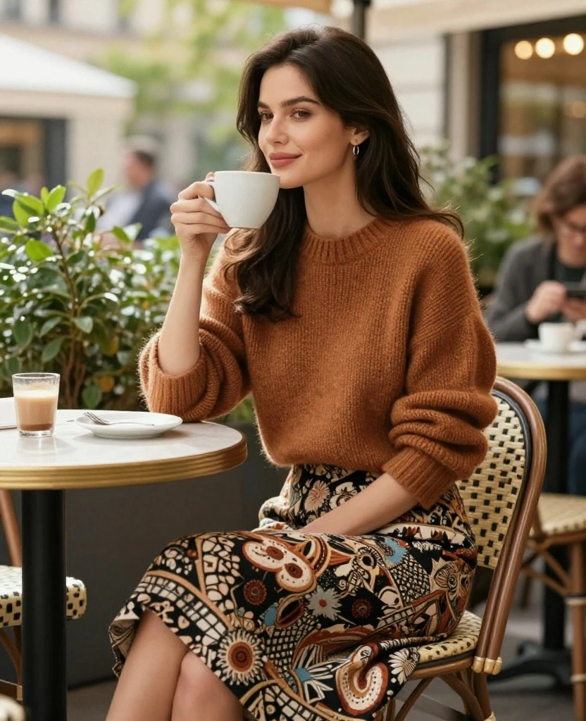 17 Stunning Berlin Spring Outfits for May You Can't Miss (Wait Until You See #3!) 18 What to wear in Berlin in May 17 Stunning Berlin Spring Outfits for May You Can't Miss (Wait Until You See #3!) - 9. Artsy Edge: The Skirt and Sweater Combo 1