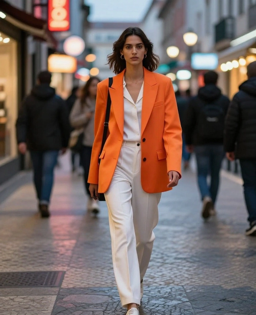 20 Irresistible Outfit Ideas for Your June Trip to Lisbon (Don’t Miss #5!) 26 what to wear in Lisbon in June 20 Irresistible Outfit Ideas for Your June Trip to Lisbon (Don’t Miss #5!) - 12. Bright Colored Blazer with Monochrome Outfit 1