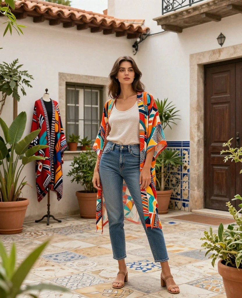 20 Irresistible Outfit Ideas for Your June Trip to Lisbon (Don’t Miss #5!) 40 what to wear in Lisbon in June 20 Irresistible Outfit Ideas for Your June Trip to Lisbon (Don’t Miss #5!) - 18. Layering with a Kimono 1