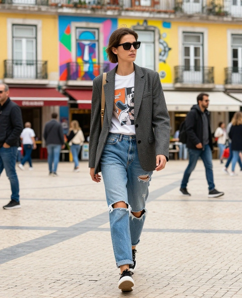 20 Irresistible Outfit Ideas for Your June Trip to Lisbon (Don’t Miss #5!) 18 what to wear in Lisbon in June 20 Irresistible Outfit Ideas for Your June Trip to Lisbon (Don’t Miss #5!) - 8. Casual Chic with a Blazer 1