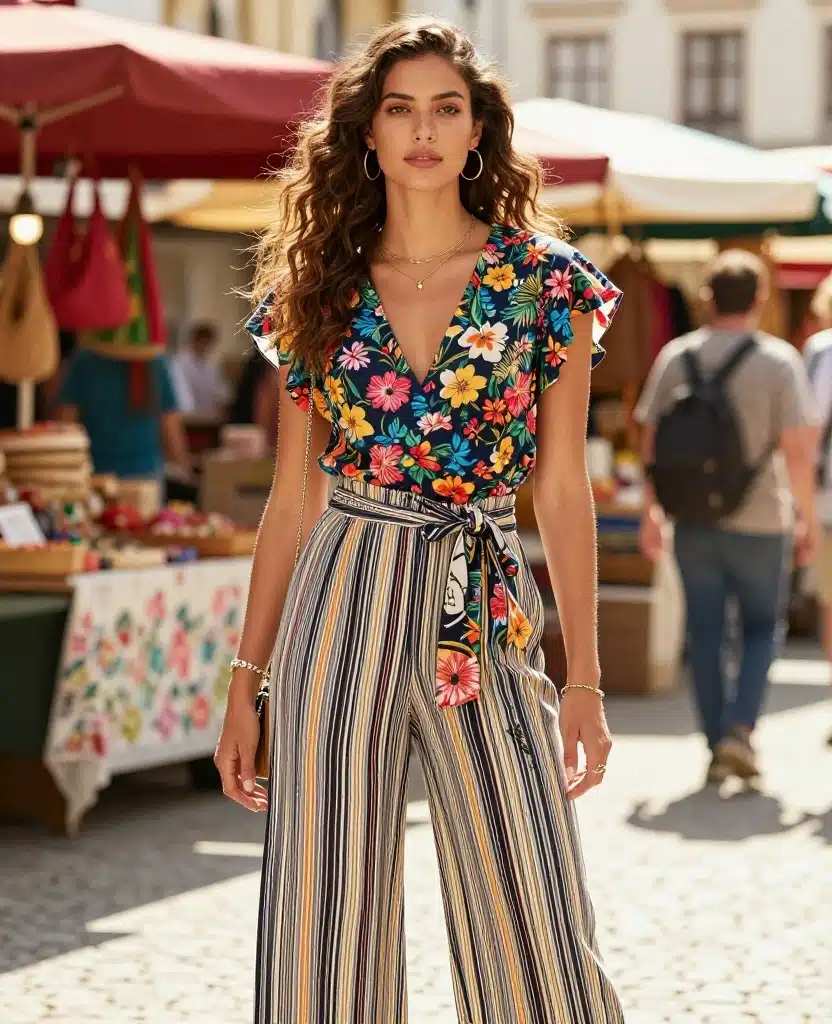 20 Stylish Travel Attires for Austria in June (You’ll Be Obsessed with #4!) 117 What to Wear in Austria in June 20 Stylish Travel Attires for Austria in June (You’ll Be Obsessed with #4!) - 18. Mixing Prints for a Fun Twist 1