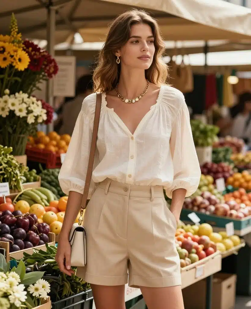 20 Stylish Travel Attires for Austria in June (You’ll Be Obsessed with #4!) 15 What to Wear in Austria in June 20 Stylish Travel Attires for Austria in June (You’ll Be Obsessed with #4!) - 3. Stylish Shorts and Breezy Blouses 1