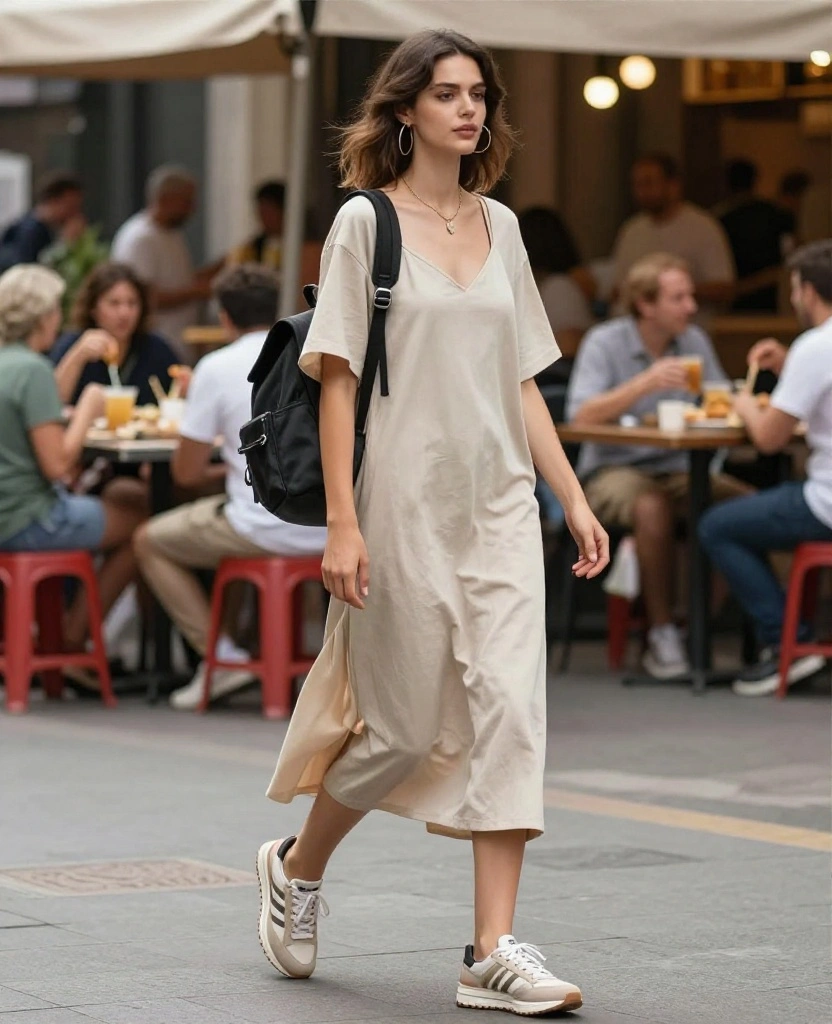 21 Gorgeous Outfit Ideas for Your Greek Getaway in May (Wait Until You See #5!) 15 What to wear in Greece in May 21 Gorgeous Outfit Ideas for Your Greek Getaway in May (Wait Until You See #5!) - 15. Comfy Slip Dress with Sneakers 1