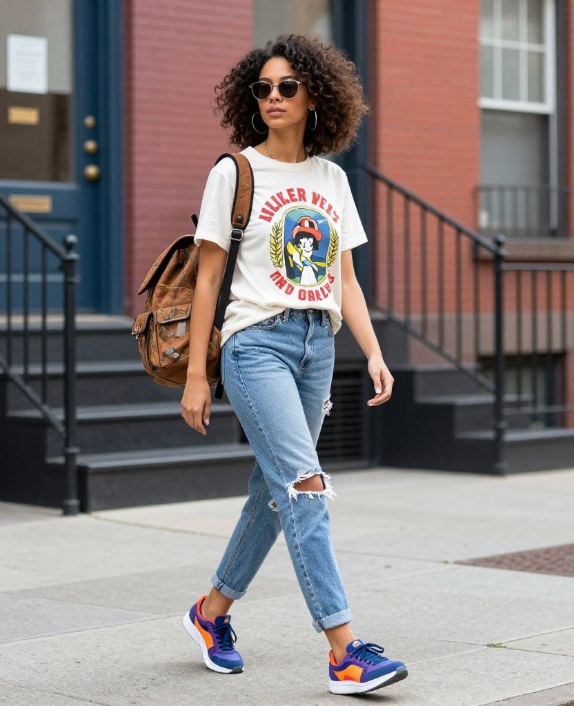 15 Trendy Outfits to Sport While Sightseeing in Boston This June (Don’t Miss #8!) 102 what to wear in Boston in June 15 Trendy Outfits to Sport While Sightseeing in Boston This June (Don’t Miss #8!) - 13. Comfy Graphic Tees with Distressed Jeans 1