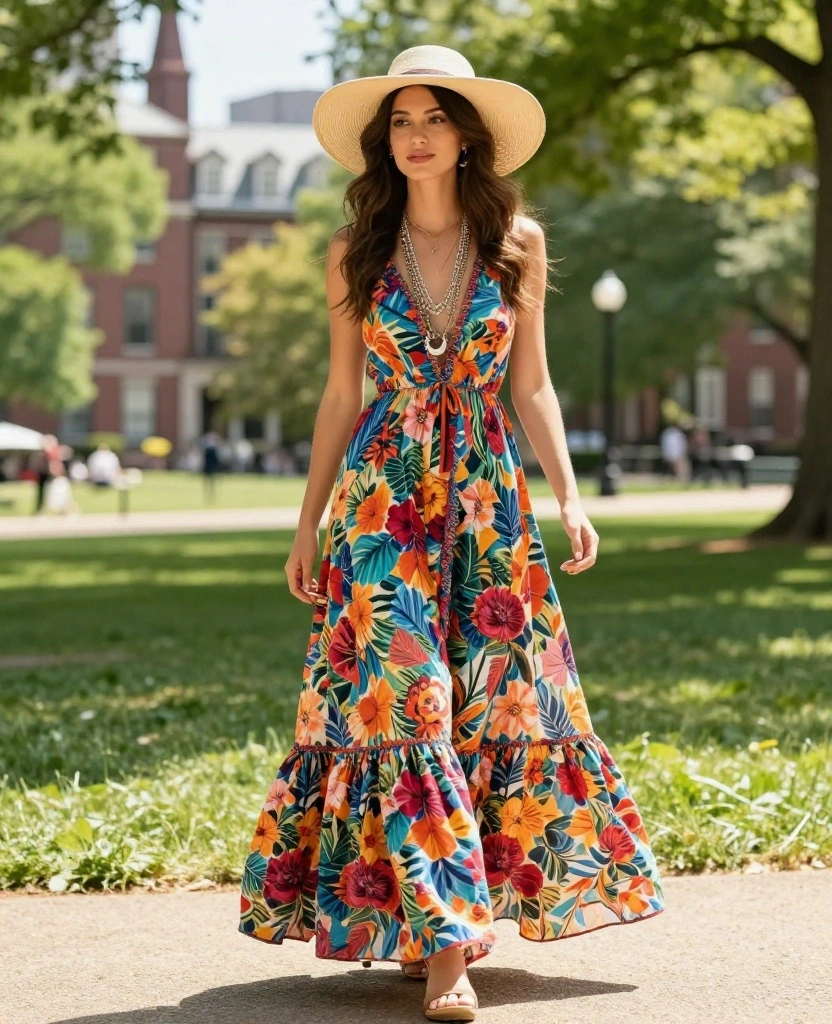 15 Trendy Outfits to Sport While Sightseeing in Boston This June (Don’t Miss #8!) 23 what to wear in Boston in June 15 Trendy Outfits to Sport While Sightseeing in Boston This June (Don’t Miss #8!) - 3. Breezy Maxi Dress for Comfort 1