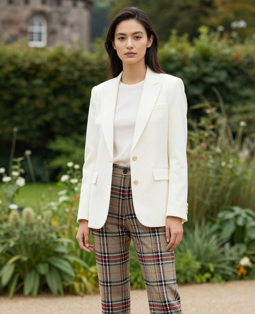 18 Casual Outfit Ideas for Scotland in June That Are Stylish Enough for Any Occasion! 15 What to wear in Scotland in June 18 Casual Outfit Ideas for Scotland in June That Are Stylish Enough for Any Occasion! - 3. Tartan Trousers with a Crisp Blazer 1