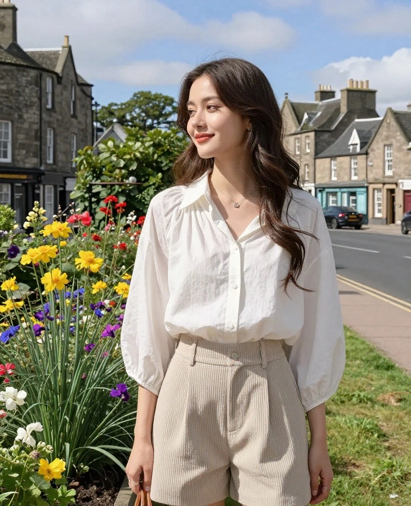 18 Casual Outfit Ideas for Scotland in June That Are Stylish Enough for Any Occasion! 29 What to wear in Scotland in June 18 Casual Outfit Ideas for Scotland in June That Are Stylish Enough for Any Occasion! - 5. Comfy Shorts with a Breezy Blouse 1