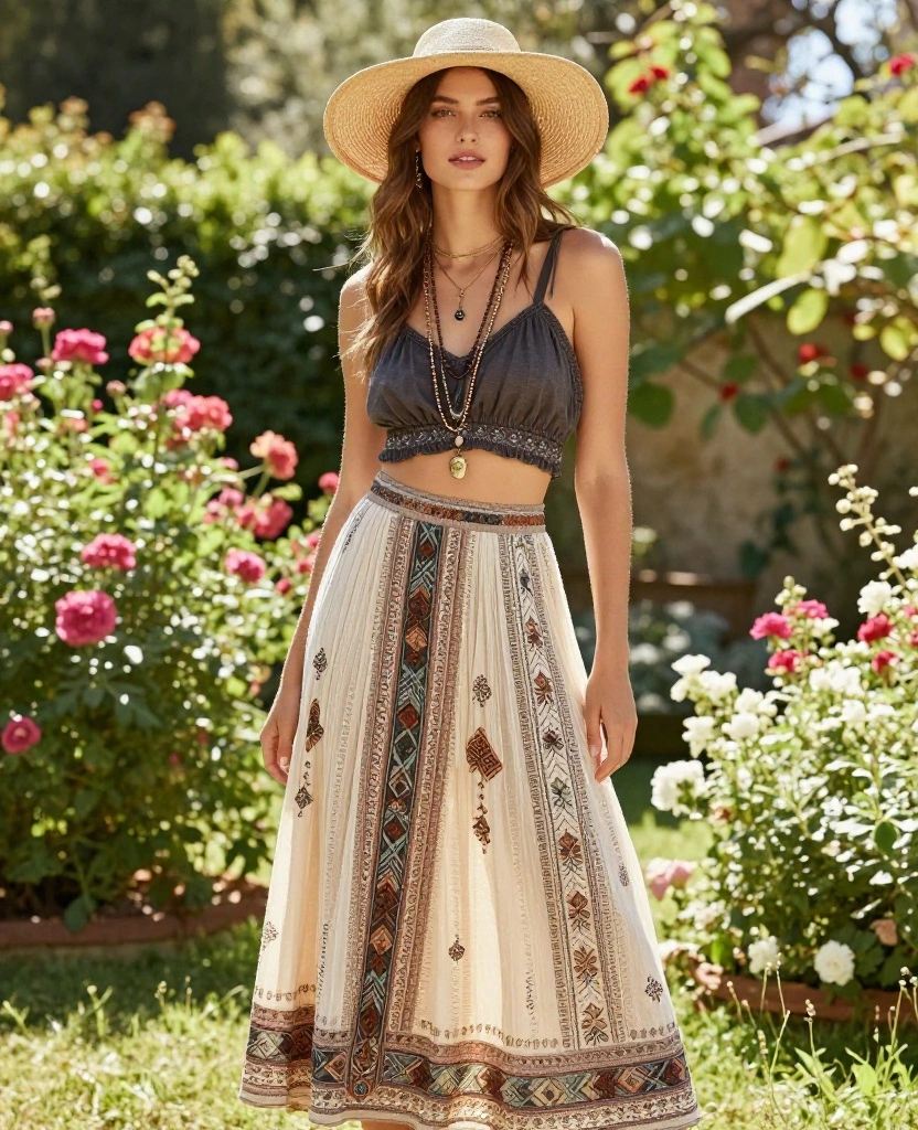 19 Instagram-Worthy Outfit Ideas for Your Italy Trip This June (Photo #8 Will Blow Your Mind!) 66 What to wear in Italy in June 19 Instagram-Worthy Outfit Ideas for Your Italy Trip This June (Photo #8 Will Blow Your Mind!) - 10. Bohemian Maxi Skirt and Crop Top: Effortless Cool 1