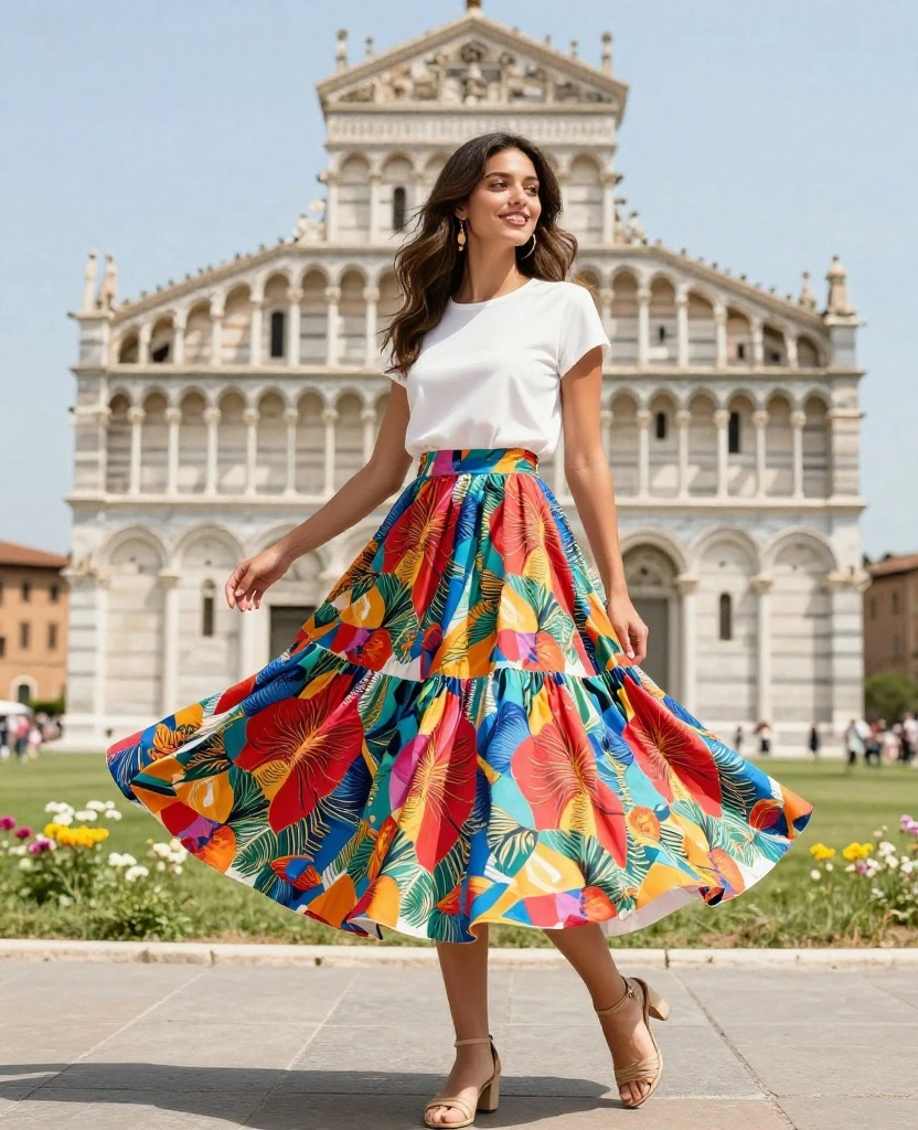 19 Instagram-Worthy Outfit Ideas for Your Italy Trip This June (Photo #8 Will Blow Your Mind!) 22 What to wear in Italy in June 19 Instagram-Worthy Outfit Ideas for Your Italy Trip This June (Photo #8 Will Blow Your Mind!) - 4. Colorful Midi Skirt: Flirty and Fun 1