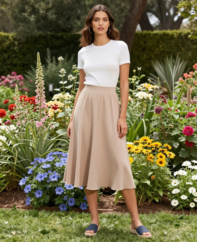 20 Travel-Friendly Outfits for a Perfect June in San Diego (Pack Like a Pro!) 43 what to wear in San Diego in June 20 Travel-Friendly Outfits for a Perfect June in San Diego (Pack Like a Pro!) - 7. Flowy Midi Skirt and Tee 1