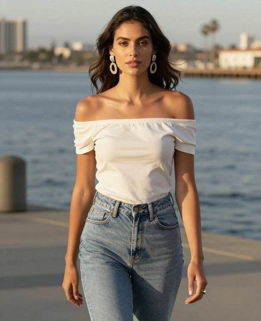 20 Travel-Friendly Outfits for a Perfect June in San Diego (Pack Like a Pro!) 59 what to wear in San Diego in June 20 Travel-Friendly Outfits for a Perfect June in San Diego (Pack Like a Pro!) - 9. Off-the-Shoulder Top and High-Waisted Jeans 1