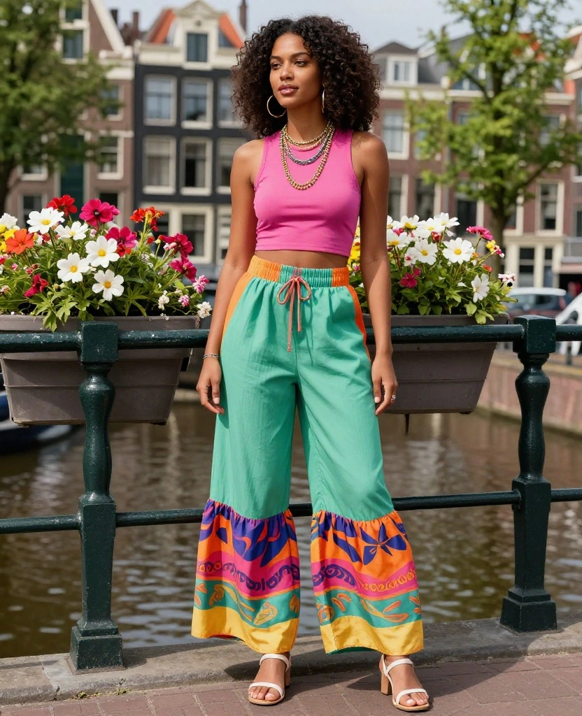 21 Instagram-Ready Outfits to Wear in Amsterdam This June (Get Ready for Double-Taps!) 15 What to wear in Amsterdam in June 21 Instagram-Ready Outfits to Wear in Amsterdam This June (Get Ready for Double-Taps!) - 3. Breezy Palazzo Pants and Crop Top 1