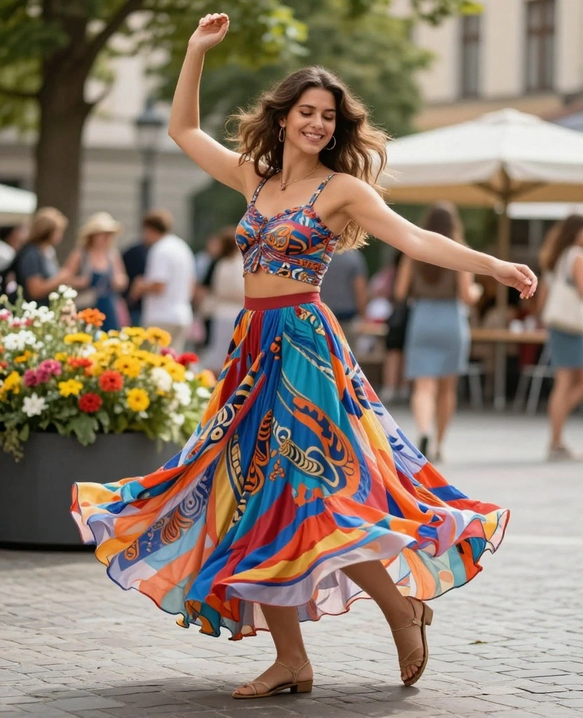 10 Must-Have Outfits for Berlin in August That Will Turn Heads! 22 What to Wear in Berlin in August 10 Must-Have Outfits for Berlin in August That Will Turn Heads! - 4. Flowy Skirts and Cropped Tops 1