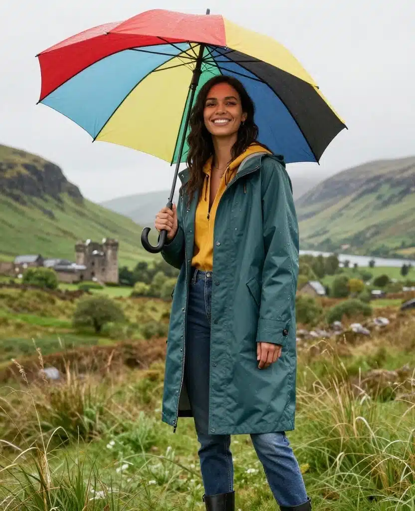10 Stylish Scotland Outfits for August That Will Turn Heads! 13 What to Wear in Scotland in August 10 Stylish Scotland Outfits for August That Will Turn Heads! - 3. Chic Raincoat for Unexpected Showers 1