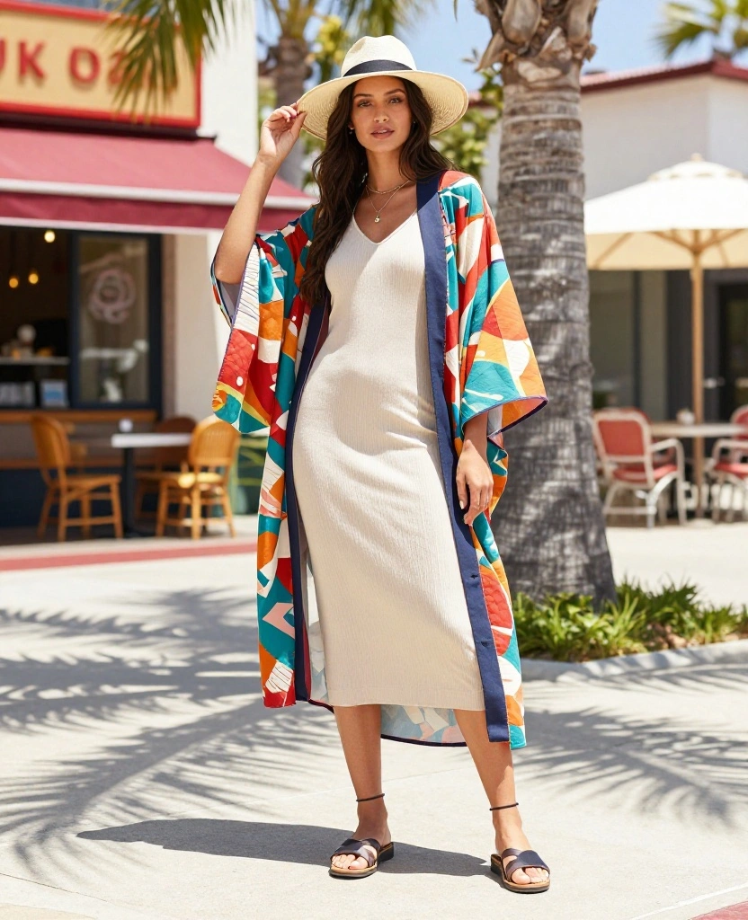 12 Chic California Street Style Looks for August (Fashionistas, Pay Attention!) 50 What to Wear in California in August 12 Chic California Street Style Looks for August (Fashionistas, Pay Attention!) - 8. Colorful Kimonos 1