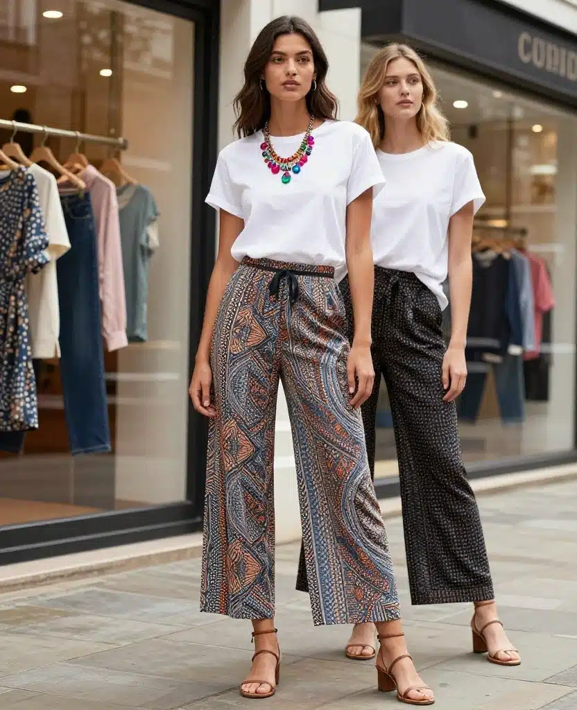 16 Casual Yet Chic Outfits for London in August (You’ll Be Surprised by #10!) 29 What to wear in London in August 16 Casual Yet Chic Outfits for London in August (You’ll Be Surprised by #10!) - 5. Printed Culottes with a Basic Tee 1