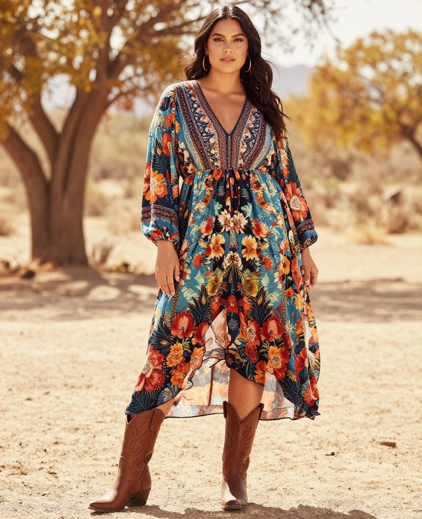 10 Must-Have Outfits for Scottsdale in October That Will Turn Heads! 1 What to Wear in Scottsdale in October 10 Must-Have Outfits for Scottsdale in October That Will Turn Heads! - 1. Bohemian Maxi Dress with Cowboy Boots 1
