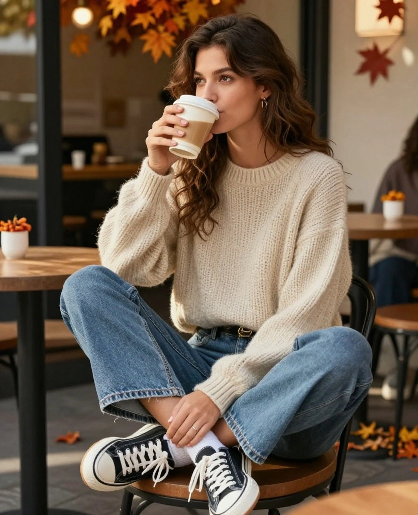 12 Casual California Fall Outfits That Are Perfect for November Adventures! 75 What to Wear in California in November 12 Casual California Fall Outfits That Are Perfect for November Adventures! - 11. Comfy Pullover with Vintage Jeans 1