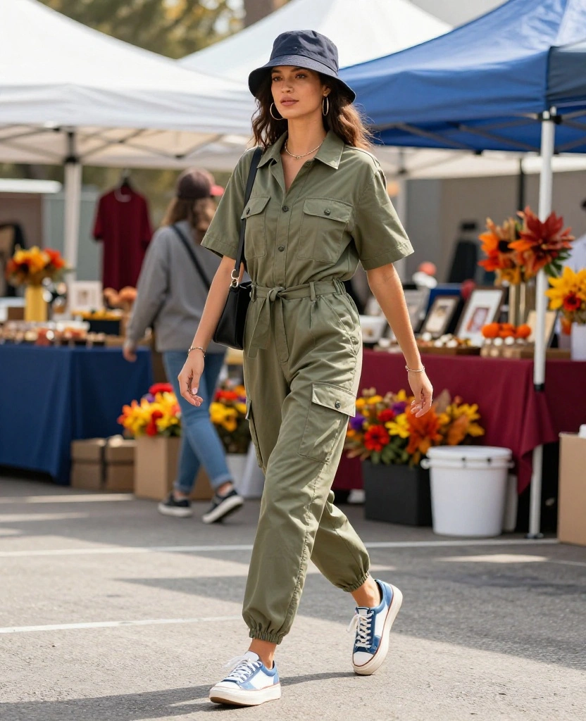 12 Casual California Fall Outfits That Are Perfect for November Adventures! 22 What to Wear in California in November 12 Casual California Fall Outfits That Are Perfect for November Adventures! - 4. Utility Jumpsuit with Sneakers 1