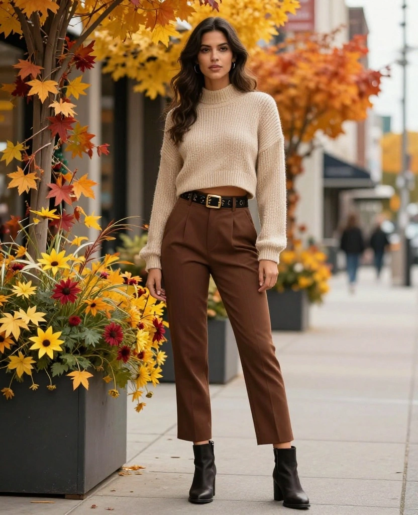 12 Casual California Fall Outfits That Are Perfect for November Adventures! 29 What to Wear in California in November 12 Casual California Fall Outfits That Are Perfect for November Adventures! - 5. High-Waisted Trousers with a Cropped Sweater 1