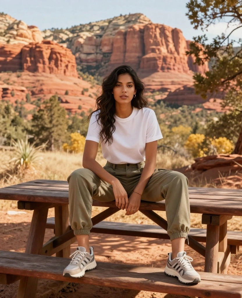 12 Casual Outfits for Sedona in October That Are Both Cool and Chic! 43 What to Wear in Sedona in October 12 Casual Outfits for Sedona in October That Are Both Cool and Chic! - 7. Relaxed Fit Tee and Cargo Pants 1