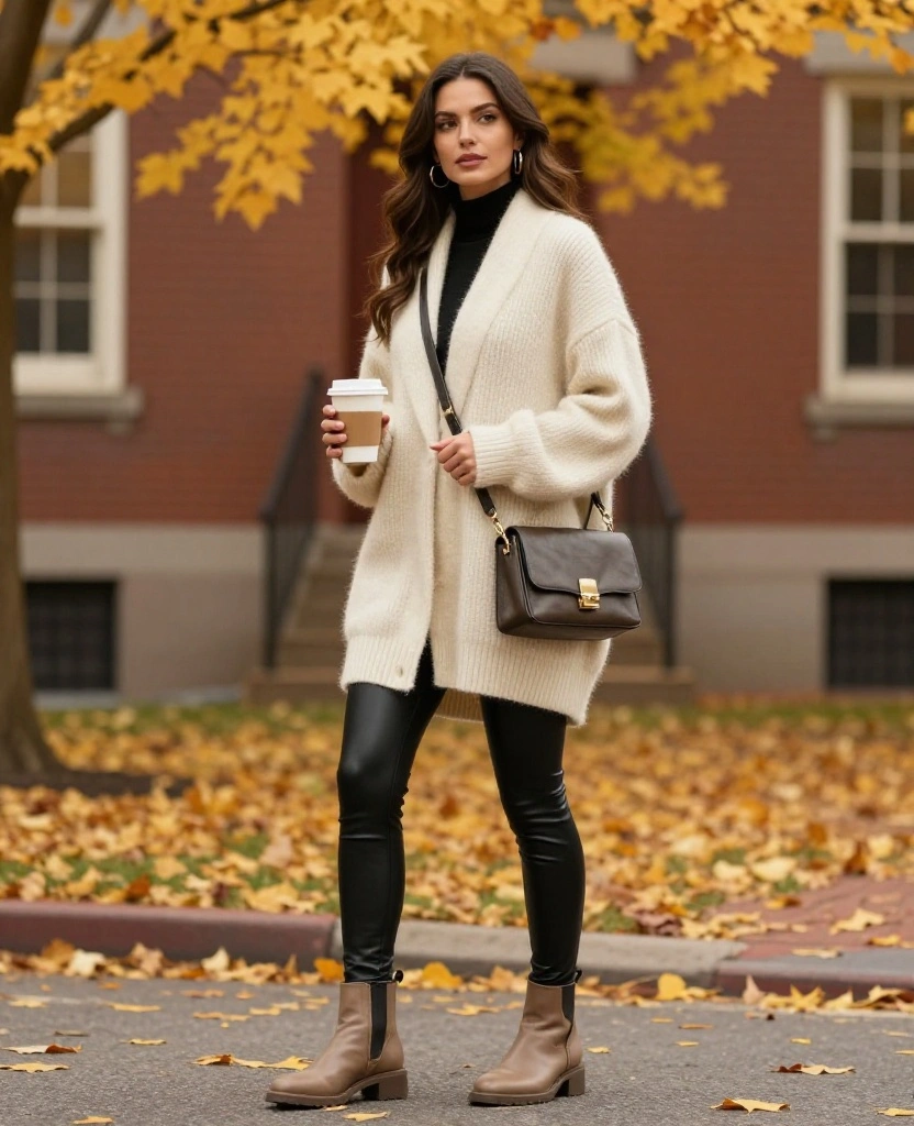12 Chic Boston Outfit Ideas for November (Try #8 for a Bold Look!) 1 What to Wear in Boston in November 12 Chic Boston Outfit Ideas for November (Try #8 for a Bold Look!) - 1. Classic Oversized Sweater with Leather Leggings 1
