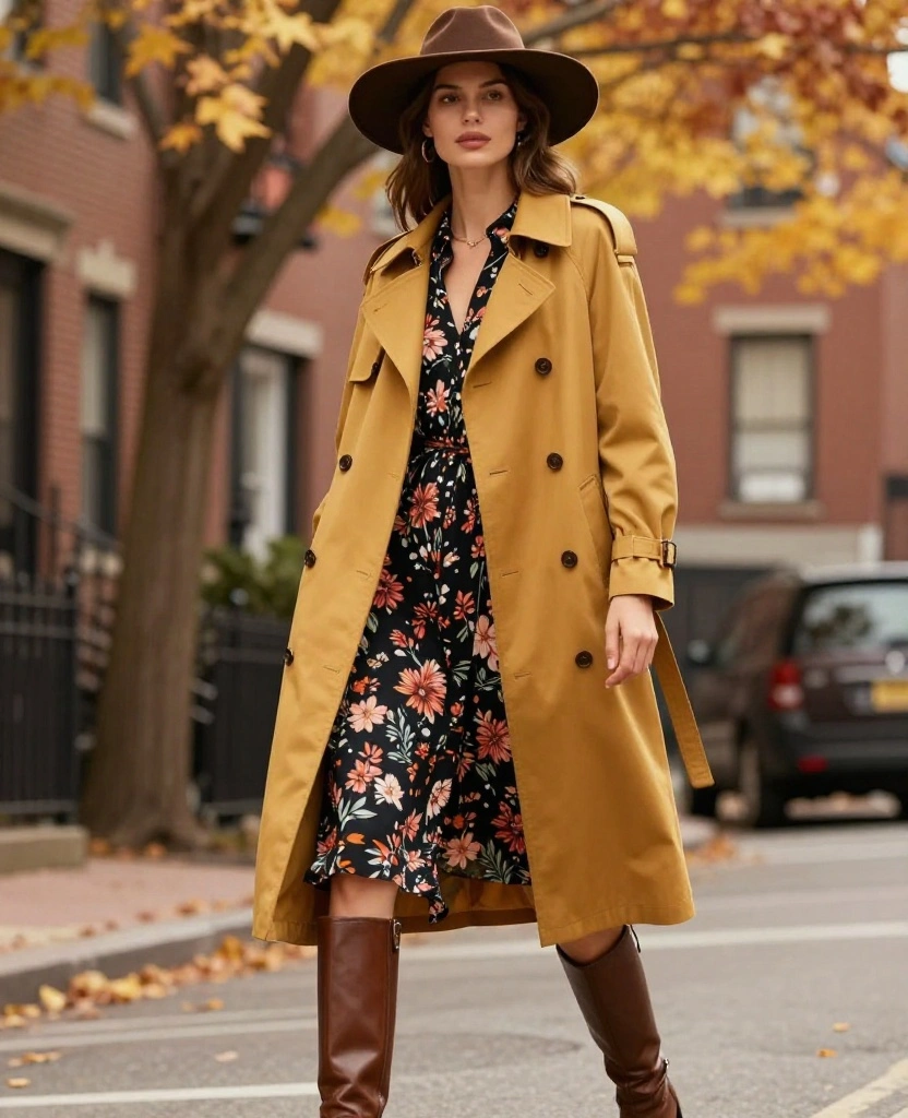 12 Chic Boston Outfit Ideas for November (Try #8 for a Bold Look!) 8 What to Wear in Boston in November 12 Chic Boston Outfit Ideas for November (Try #8 for a Bold Look!) - 2. Chic Trench Coat with Midi Dress 1