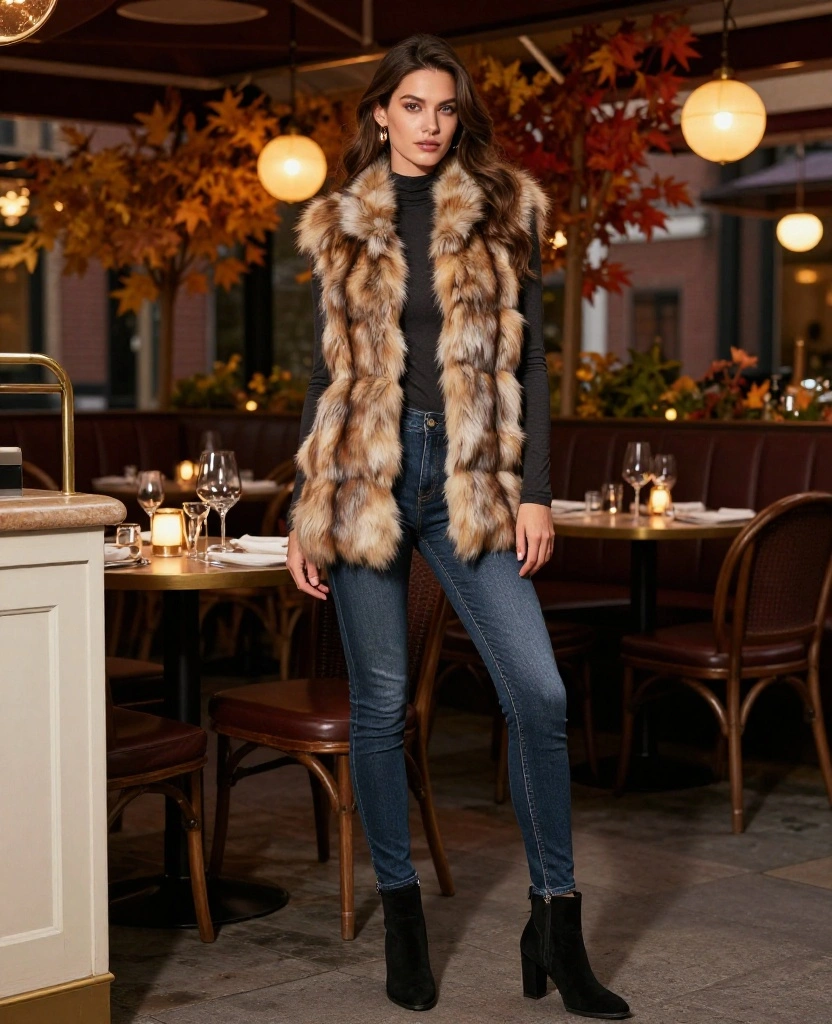 12 Chic Boston Outfit Ideas for November (Try #8 for a Bold Look!) 59 What to Wear in Boston in November 12 Chic Boston Outfit Ideas for November (Try #8 for a Bold Look!) - 9. Faux Fur Vest with Long Sleeve Top 1