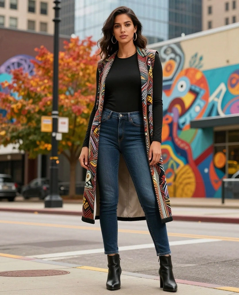 12 Chic Layering Ideas for Dallas in October (Get Ready for #8!) 43 What to Wear in Dallas in October 12 Chic Layering Ideas for Dallas in October (Get Ready for #8!) - 7. Long Vest with a Fitted Long Sleeve 1