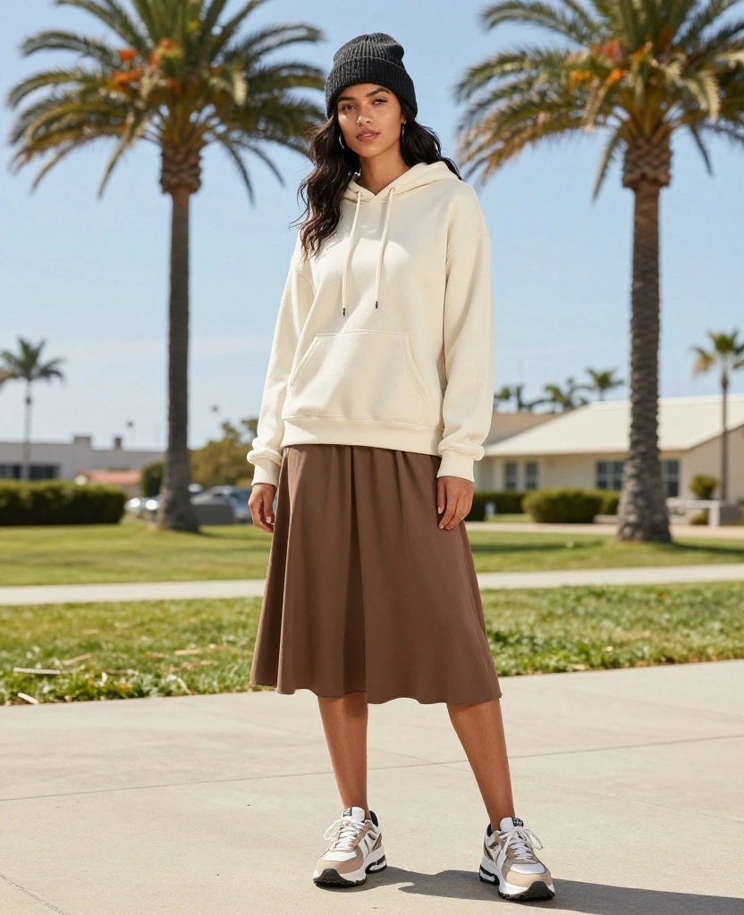 12 Chic Outfit Ideas for San Diego in December That Will Turn Heads! 29 What to Wear in San Diego in December 12 Chic Outfit Ideas for San Diego in December That Will Turn Heads! - 5. Comfy Hoodie with a Midi Skirt 1