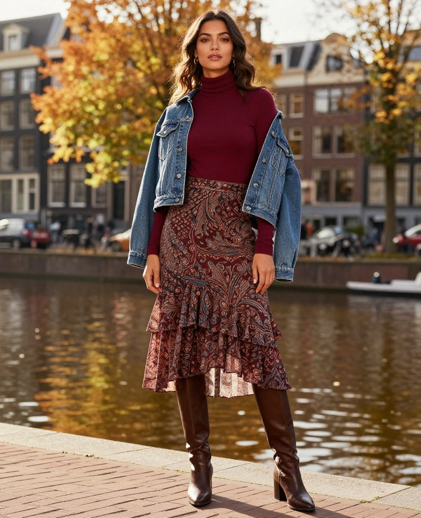 12 Cozy and Chic Outfits Perfect for Amsterdam in November (Trust Us, #4 Is a Game Changer!) 8 What to Wear in Amsterdam in November 12 Cozy and Chic Outfits Perfect for Amsterdam in November (Trust Us, #4 Is a Game Changer!) - 2. Layered Skirt with a Turtleneck 1