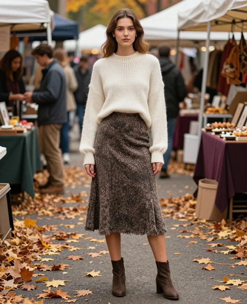 12 Trendy Looks for a Portland Adventure This October (Don't Miss #8!) 73 What to Wear in Portland in October 12 Trendy Looks for a Portland Adventure This October (Don't Miss #8!) - 11. Textured Skirts and Sweaters 1