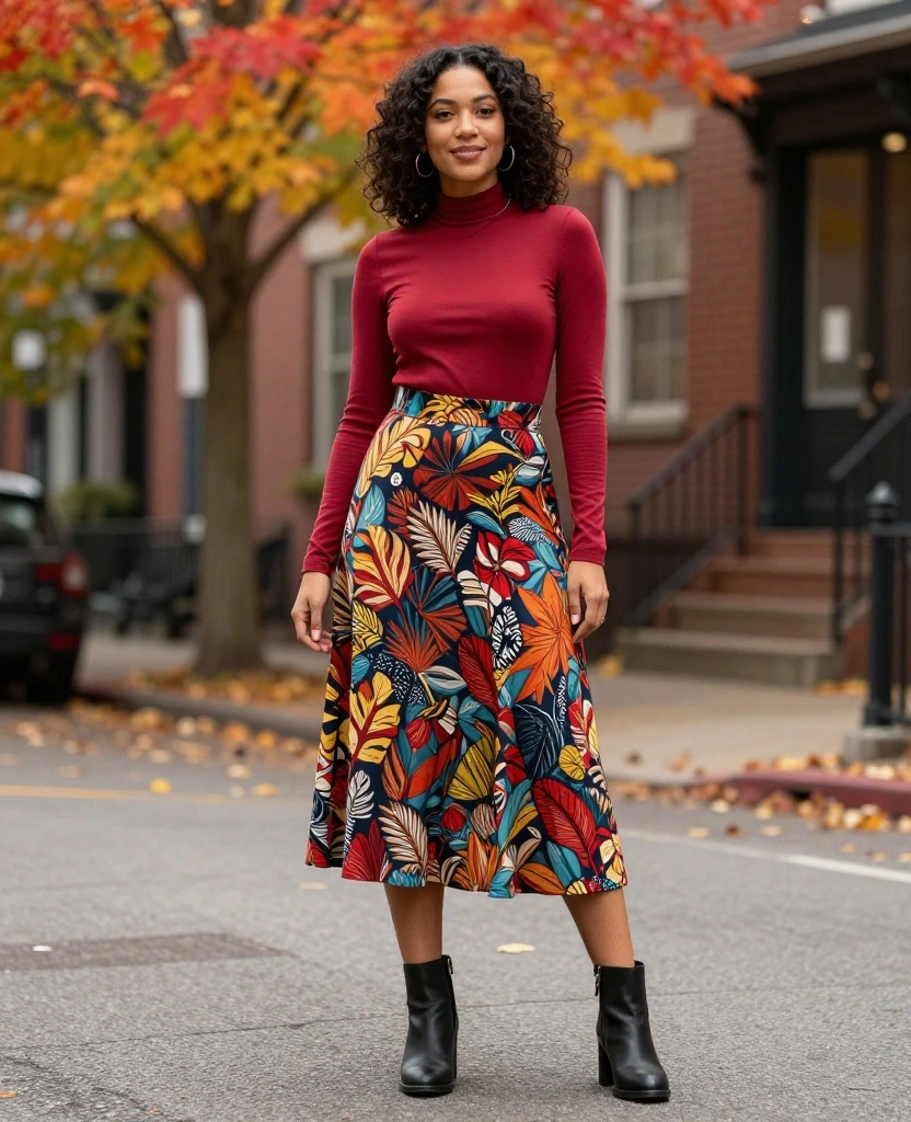 12 Trendy Looks for a Portland Adventure This October (Don't Miss #8!) 36 What to Wear in Portland in October 12 Trendy Looks for a Portland Adventure This October (Don't Miss #8!) - 6. Printed Midi Skirts and Fitted Tops 1
