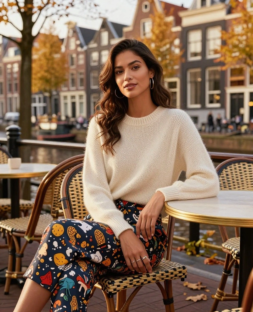 13 Cozy Fall Outfits for Your Amsterdam Adventure in October (You Won't Believe #7!) 80 What to Wear in Amsterdam in October 13 Cozy Fall Outfits for Your Amsterdam Adventure in October (You Won't Believe #7!) - 12. Playful Patterns: Printed Culottes & Cozy Knit 1