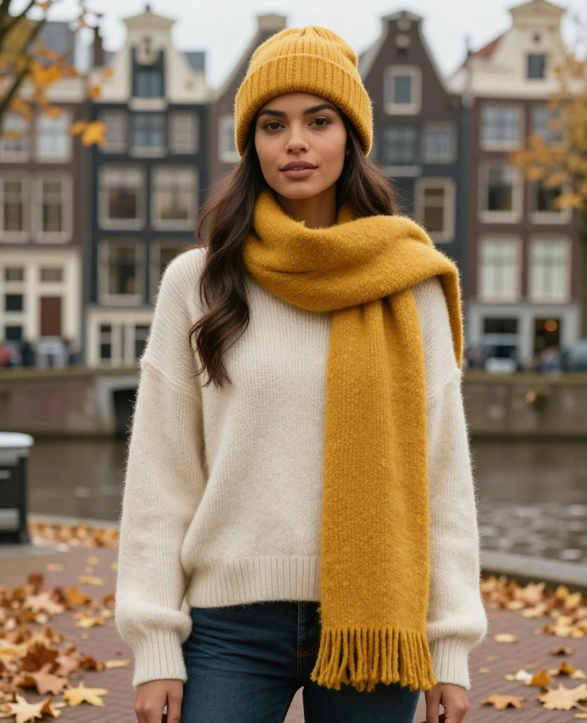 13 Cozy Fall Outfits for Your Amsterdam Adventure in October (You Won't Believe #7!) 29 What to Wear in Amsterdam in October 13 Cozy Fall Outfits for Your Amsterdam Adventure in October (You Won't Believe #7!) - 5. Stylish Scarf and Beanie Combo 1