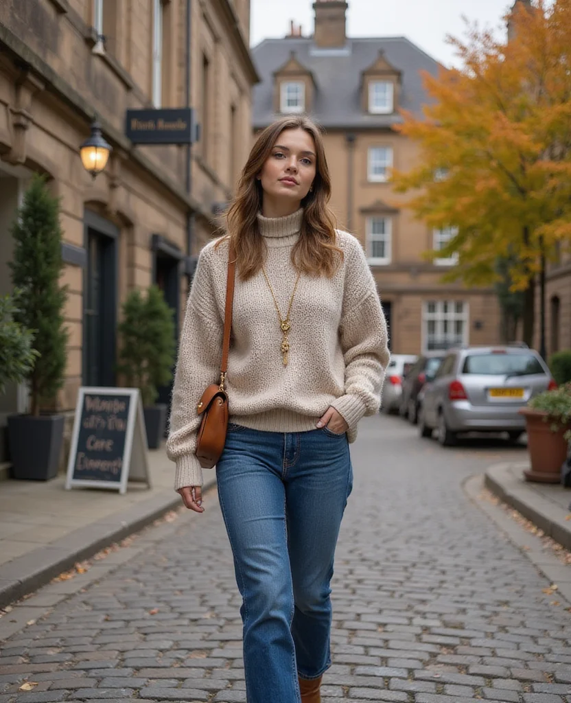13 Ideal Outfits for Exploring Edinburgh in September (Check Out #5!) 36 What to Wear in Edinburgh in September 13 Ideal Outfits for Exploring Edinburgh in September (Check Out #5!) - 6. Classic Denim and Sweater Combo 1