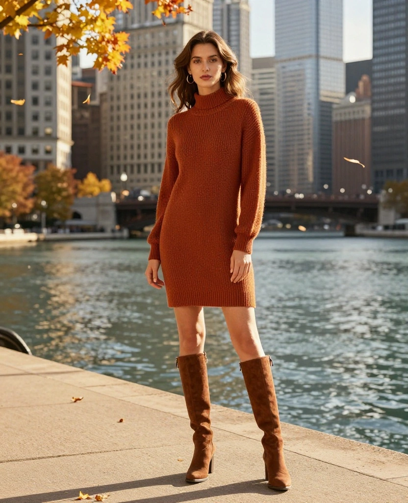 13 Stylish Chicago Autumn Outfits That’ll Turn Heads This November! 6 What to Wear in Chicago in November 13 Stylish Chicago Autumn Outfits That’ll Turn Heads This November! - 2. Cozy Sweater Dresses 1