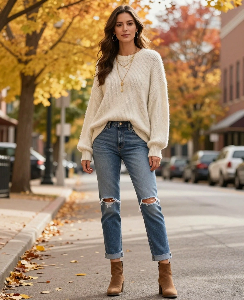13 Stylish Outfits to Rock in Denver This October (Pack These Essentials!) 15 What to Wear in Denver in October 13 Stylish Outfits to Rock in Denver This October (Pack These Essentials!) - 3. Cozy Sweaters and Distressed Jeans 1