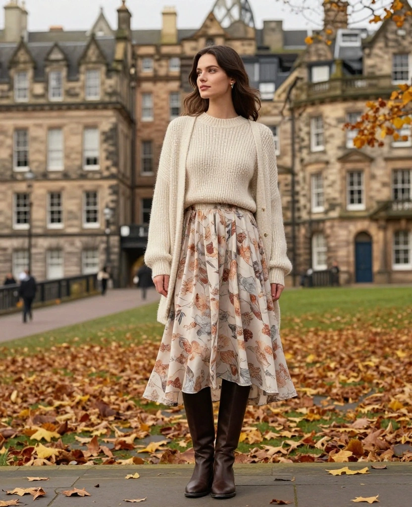 13 Travel Outfits Perfect for October in Edinburgh (Find Out What to Wear!) 15 What to Wear in Edinburgh in October 13 Travel Outfits Perfect for October in Edinburgh (Find Out What to Wear!) - 3. Layered Comfort with Midi Skirts 1