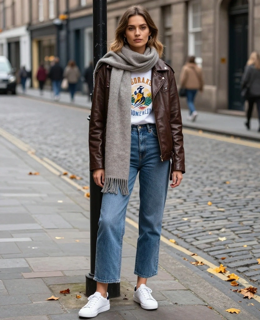 13 Travel Outfits Perfect for October in Edinburgh (Find Out What to Wear!) 22 What to Wear in Edinburgh in October 13 Travel Outfits Perfect for October in Edinburgh (Find Out What to Wear!) - 4. Street Style with Graphic Tees 1