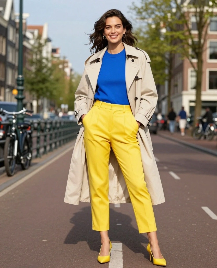 13 Trendy Outfit Ideas for Your Amsterdam Adventure This September! 51 what to wear in Amsterdam in September 13 Trendy Outfit Ideas for Your Amsterdam Adventure This September! - 9. Color-Blocked Outfits for a Fun Vibe 1
