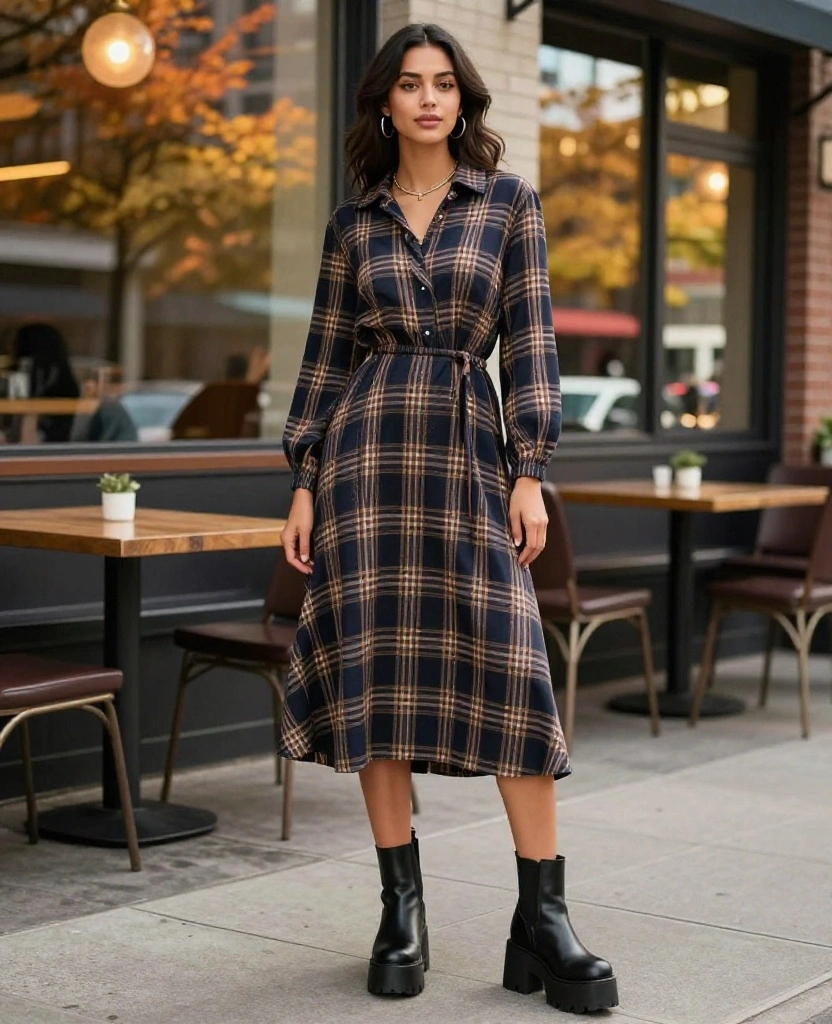 14 Comfy and Cute Outfits for Laid-Back Days in Chicago This October! 82 What to Wear in Chicago in October 14 Comfy and Cute Outfits for Laid-Back Days in Chicago This October! - 12. Midi Dress & Chunky Boots 1
