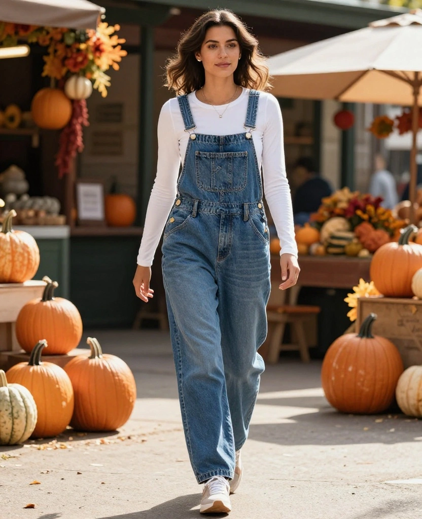 14 Comfy and Cute Outfits for Laid-Back Days in Chicago This October! 89 What to Wear in Chicago in October 14 Comfy and Cute Outfits for Laid-Back Days in Chicago This October! - 13. Relaxed Fit Overalls & Tee 1