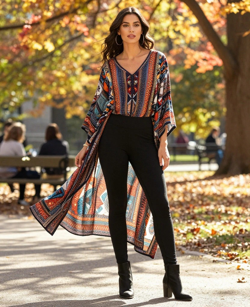14 Comfy and Cute Outfits for Laid-Back Days in Chicago This October! 96 What to Wear in Chicago in October 14 Comfy and Cute Outfits for Laid-Back Days in Chicago This October! - 14. Bohemian Tunic with Leggings 1