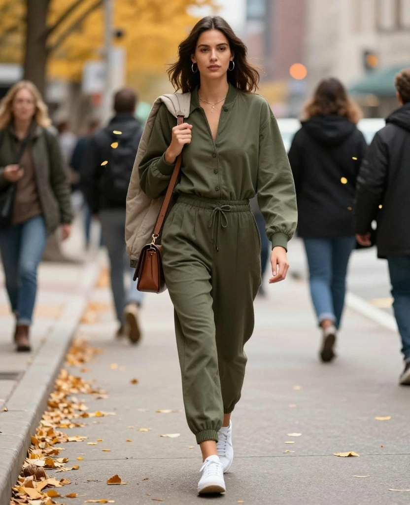 14 Comfy and Cute Outfits for Laid-Back Days in Chicago This October! 15 What to Wear in Chicago in October 14 Comfy and Cute Outfits for Laid-Back Days in Chicago This October! - 3. Chic Jumpsuit & Sneakers 1
